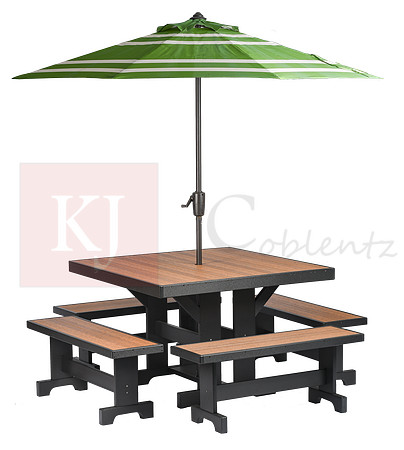 44" Square Table, Mahogany_5 Piece Set with Umbrella